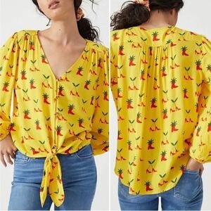 Anthropologie Strawberry Cherry Shoe Print Kendra Dandy Daydreamer Blouse Size4